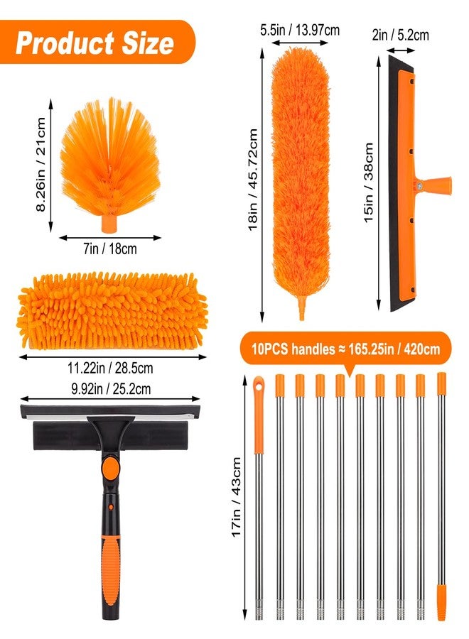 BeiLan Cobweb Duster Kit and Window Squeegee Cleaner Tool with Extension Pole: 165 Inch 4-in-1 High Ceiling Dusting and Window Cleaning Kit - Cobweb Duster and Feather Duster - Image 2
